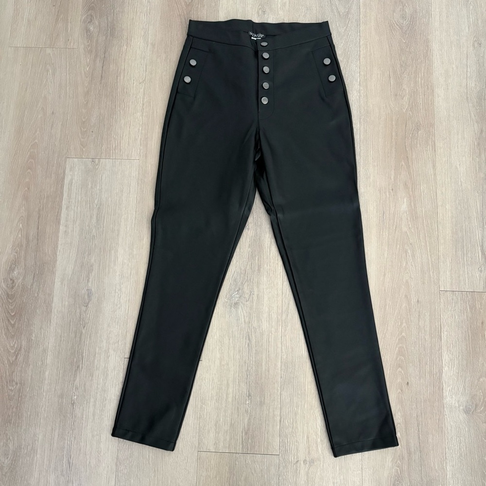 VENUS Womens Faux Leather High Waisted Pants Size 8 Black with Pockets Moto